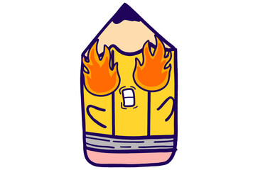 Cute Yellow Pencil Mascot Stickers With Burning Spirit with Fiery Eyes expression