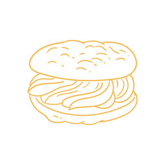 Original hand-drawn illustrations of cookies with ice cream in a linear minimalist style. For posters, bakeries, cafe menus, and graphic design.