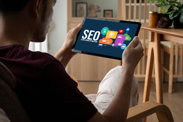 SEO search engine optimization for modish e-commerce and online retail business showing on computer...
