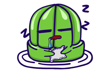 Kawaii Green Jelly On A Plate Mascot Sticker Collection With Sleeping Expression While Hugging Pillow