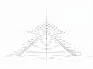 Obraz premium Drawing of a pyramid structure with steps and symmetry
