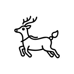 Running Reindeer Line Art Illustration Black White Holiday Handmade Design Festive Animal Icon Graphic Simple Cute