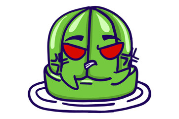 Kawaii Green Jelly On A Plate Mascot Sticker Collection With Angry Expression