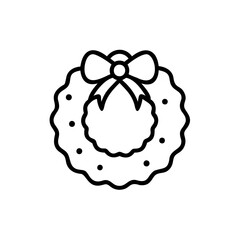 Black Line Drawing Wavy Edge Christmas Wreath Bow Decoration Handmade Holiday Icon