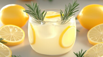 Refreshing lemon rosemary drink with fresh lemons in a bright setting