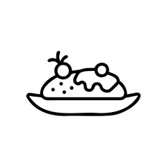 Lineart Illustration of a Festive Holiday Dessert on a Plate with Berries and Sauce