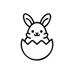 Cute Cartoon Bunny Rabbit Emerging from an Easter Egg Black and White Line Art Illustration Handmade Holiday Design