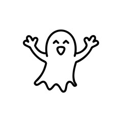 Happy Smiling Ghost Character Line Art Illustration Halloween Holiday Handmade Design Element
