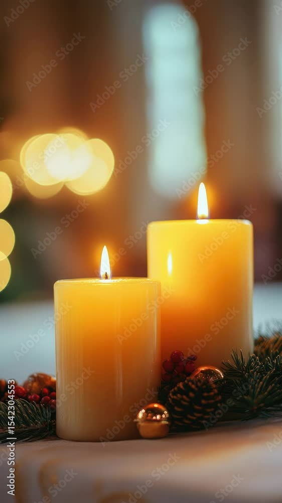 Poster two candles placed on a table, providing soft lighting