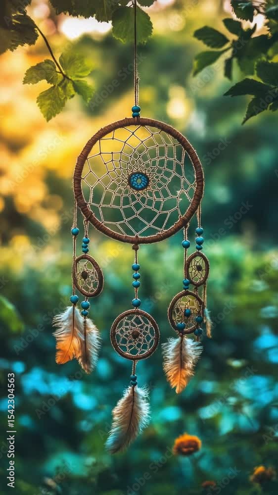 Poster a dream catcher hangs from a tree branch