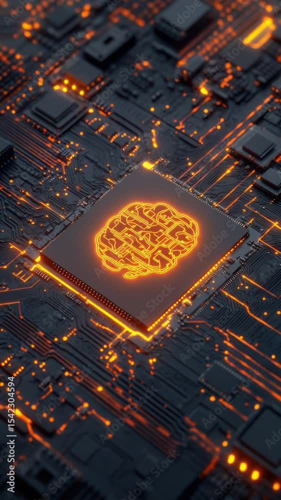 Aufkleber A circuit board with a glowing brain component