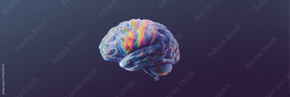 Aufkleber Fractured Brain With Glitch Effect on Dark Gradient Background and Empty Center-Right Space