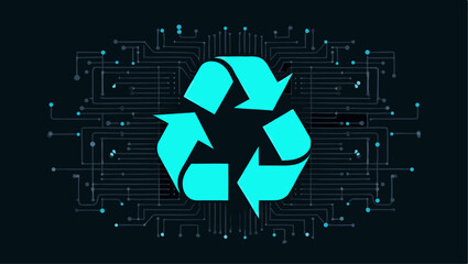 Eco-Tech Circuit Board with Glowing Recycling Symbol