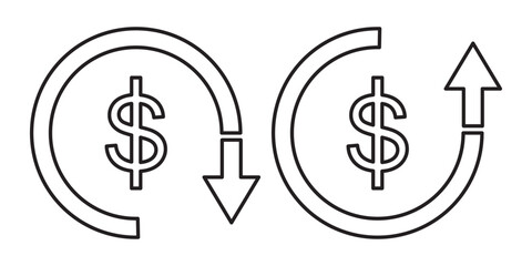 Cost Reduction icon, Cost Reduction sign vector, Recession icon. Cost reduction up and down icon Dollar symbol.