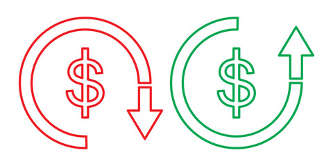 Cost Reduction icon, Cost Reduction sign vector, Recession icon. Cost reduction up and down icon Dollar symbol.