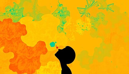 A stylized figure contemplates, head tilted up, representing introspection and deep thought,  insight,  problem-solving