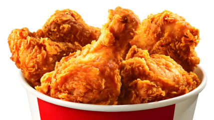 fried chicken crispy breading fast food bucket white and red container isolated on a white background