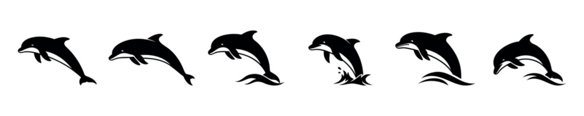 Set of dolphin silhouettes. Vector illustration