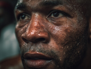 Obraz premium Silly funny portrait of a young African American man with expressive face and close-up smile