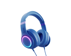 Wireless black stereo headphones for listening to music on a white background