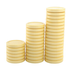 3d realistic coin stacks growth chart isolated on transparent background