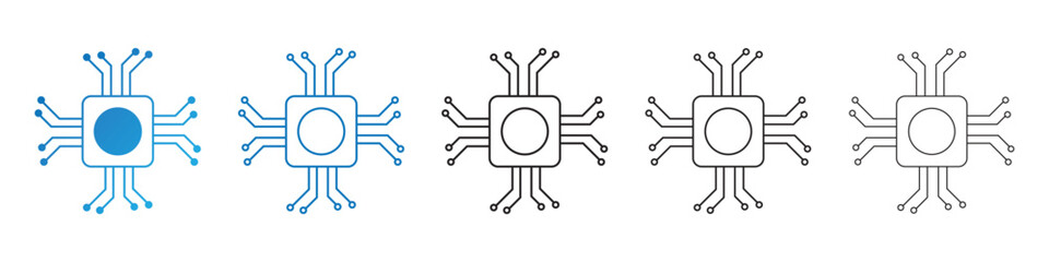 Artificial intelligence processor chip icon. Vector set of AI processor circuits with thin line isolated on white background. Vector illustration.