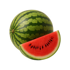 Whole and Sliced Watermelon on White Background &ndash; Fresh Juicy Summer Fruit