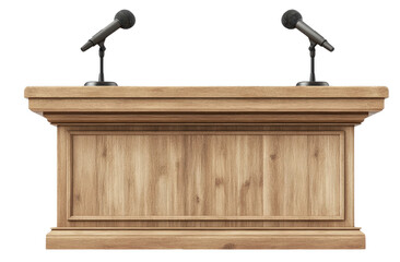 Wooden Podium With Microphones Prepared for an Event at a Conference Room Isolated on Transparent Background