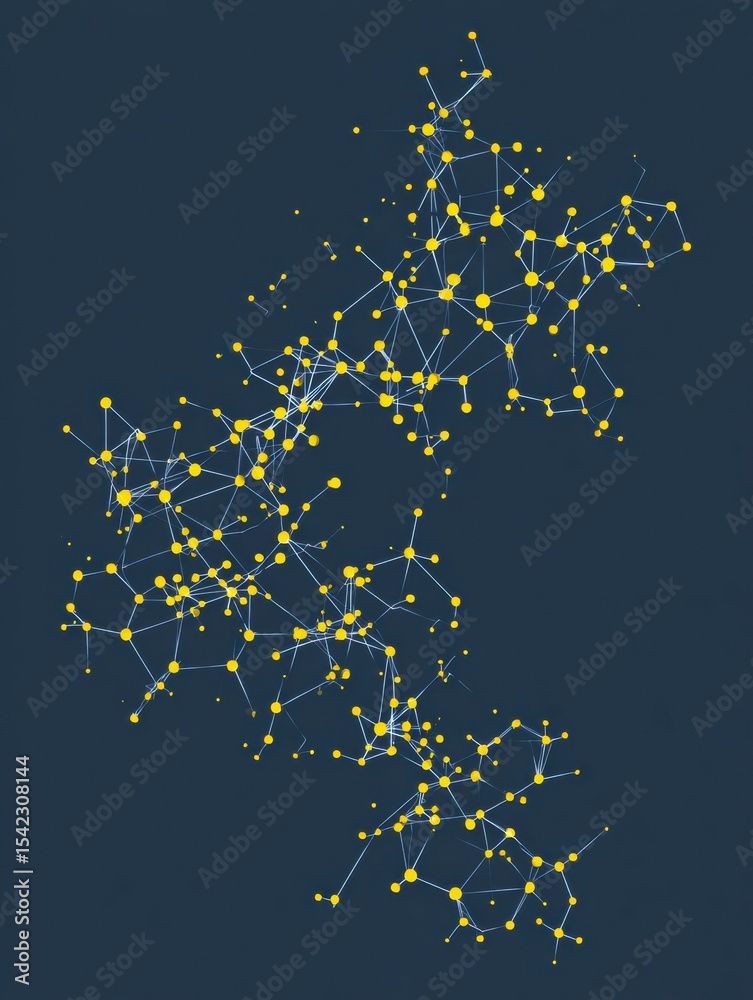 Poster Neurons Connecting in a Flat Style Resembling a Constellation Map Against a Dark Background