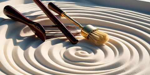 Sculpting Tools on Textured Swirling Surface of Soft Light-Colored Material in Natural Light

