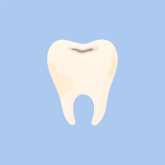 Tooth with caries on blue background. Oral care concept. Dental health. Sick tooth
