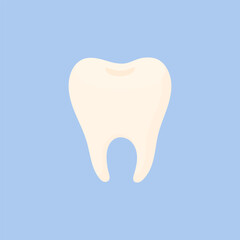 Healthy tooth on blue background Oral care concept. Dental health.