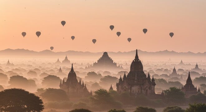 The Enchanting Landscape of Ancient Bagan with Hot Air Balloons