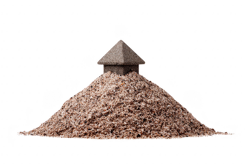 Small house made of sand sits atop mound of sand, symbolizing fragility and creativity. structure is simple yet intriguing, evoking sense of impermanence and artistic expression