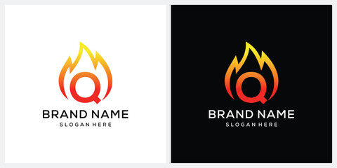 Initial letter Q fire flame logo design vector template 