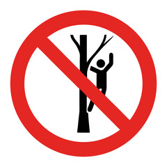 No Climbing Trees Icon in Red Circle for Safety Campaigns, Environmental Awareness, Outdoor Regulations, and Public Signage  