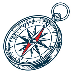 Vintage monochrome compass vector featuring cardinal points, bold outlines, and retro sketch style, suitable for nautical themed old school tattoo designs and vintage graphic projects.