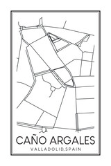Hand drawn printable downtown road map poster of district CAÑO ARGALES of the Spanish city of VALLADOLID on solid white background with city name
