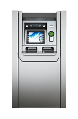 Generic ATM or Automated Teller Machine on transparent background. 3D illustration