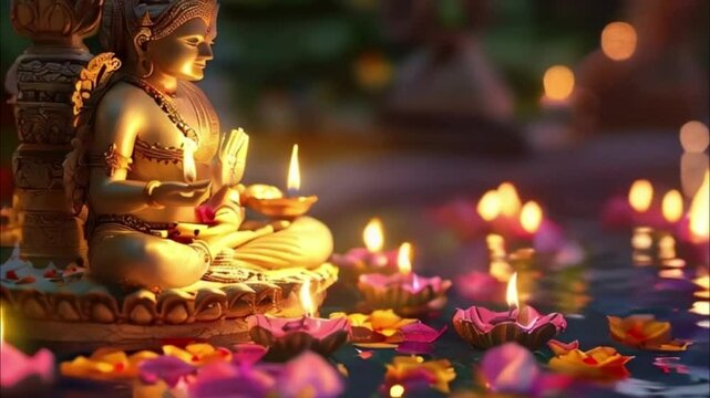 Holiday composition for happy celebrate Diwali, abstract vivid composition consists of fictional unreal fantastic vision on background