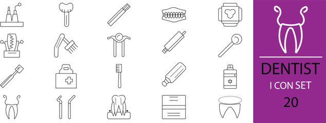 Fototapeta premium A dentist line set icon vector illustration .