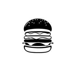 Hamburger Black And White Vector Fast Food Icon