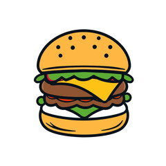 Cartoon Burger Illustration Double Patty Tasty Meal
