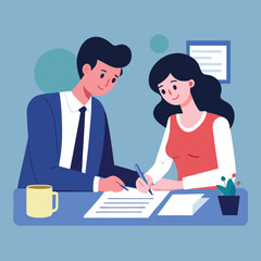 man and woman   signing property deal contract at dil