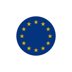 European Union round flag button. EU flag icon badge on transparent background. 