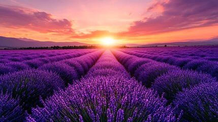 Fototapeta premium A breathtaking lavender field at sunset.