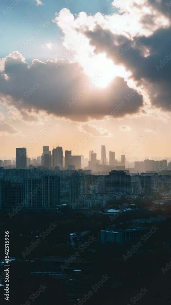 Poster aerial view of city from high-rise building, ideal for architecture and urban planning projects