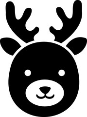 Cute deer face cartoon black silhouette.
Simple shape reindeer head icon vector Isolated.
Transparent background. SVG file.
