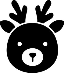 Cute deer face cartoon black silhouette.
Simple shape reindeer head icon vector Isolated.
Transparent background. SVG file.
