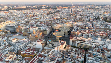 Naklejka premium Aerial View of Modern Architecture of Sevilla, Spain in a Historic Cityscape